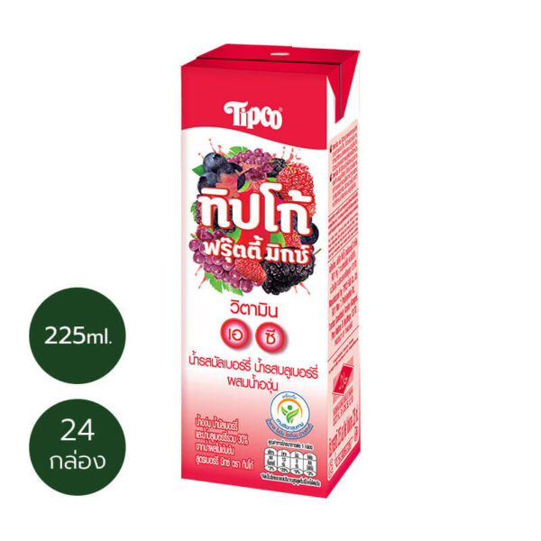 TIPCO Fruity Mix น้ำผลไม้ผสมน้ำผักรวม สูตรเบอร์รี่ Berry ขนาด 225 มล. (ยกลัง)