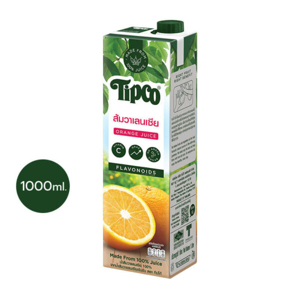 TIPCO น้ำส้มวาเลนเซีย Valencia Orange juice 100% 1000ml.