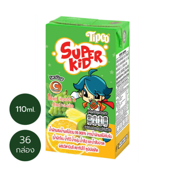 TIPCO Superkid น้ำผักผสมน้ำผลไม้รวม Vegetable & Mix Fruit 100% ขนาด 110 มล.
