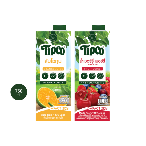 (แพ็กคู่)TIPCO น้ำเชอร์รี่เบอร์รี่ และ น้ำส้มโชกุน ขนาด 750ml