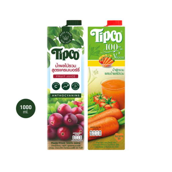 (แพ็กคู่)TIPCO น้ำผลไม้รวมสูตรแครนเบอร์รี่ Cranberry Mixed Fruit Juice100% ขนาด 1000ml