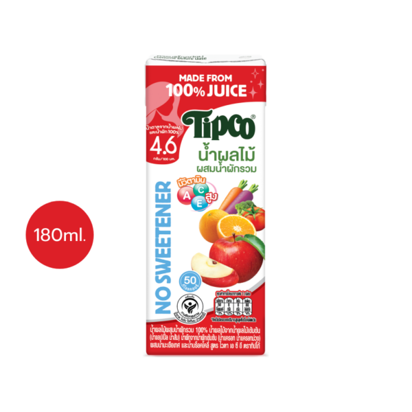 TIPCO น้ำผลไม้ผสมน้ำผักรวม สูตรหวานน้อย Mixed Veggie & Fruit Juice, A C E  180 ml.